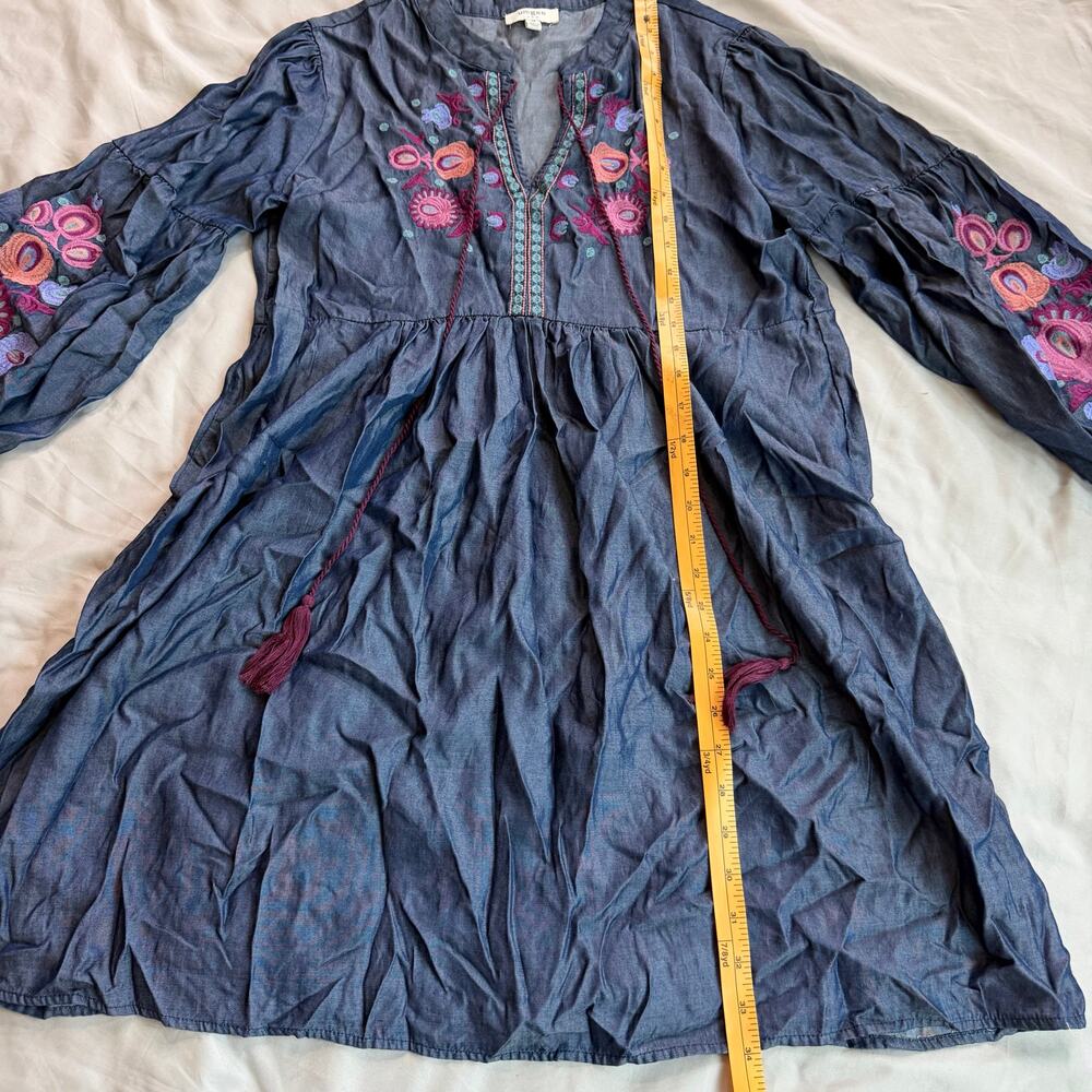 Umgee Blue Embroidered Boho Dress Floral Peasant Tassel Sleeve Size M - Picture 7 of 10